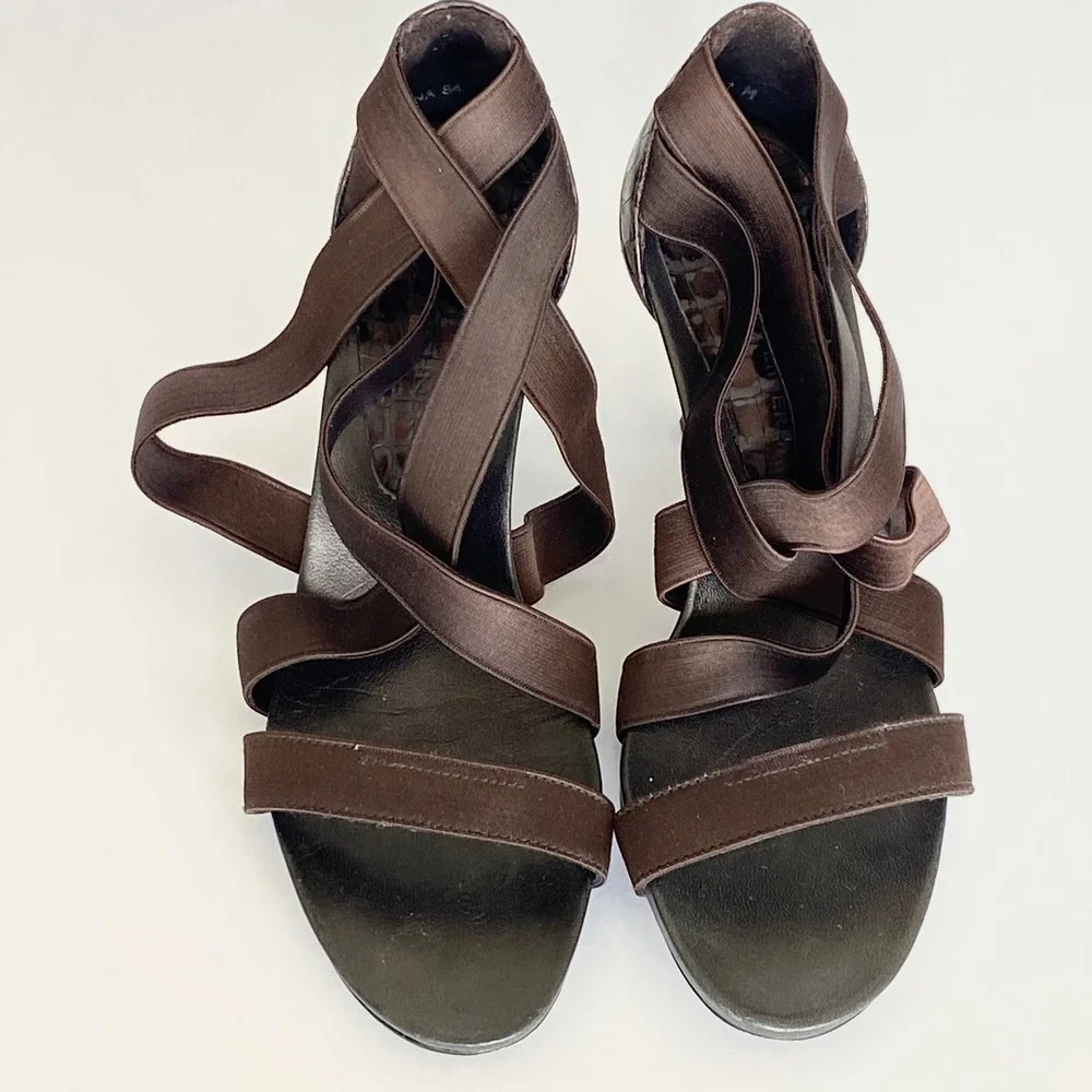 Donald J Pliner Armina Brown Croc Embossed Strappy Stiletto Sandals 7M Spain